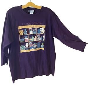 Vintage 90s Kavio Designs I Love Country Long Sleeve Tee Shirt USA cottagecore